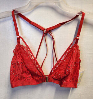 New Auden Women's Red Wireless Sheer Bralette Adjustable Straps Size S